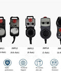 Five 5V MPG CNC Handwheel Controllers for 4, 5, 6 Axis Machines with Emergency Stop, front view, product lineup.