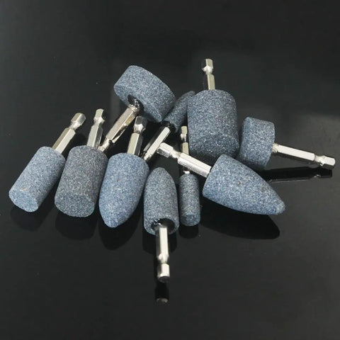 Ten Pack Of Super Durable Aluminum Oxide Grinding Stones With Easy Fit Hex Shank For Rotary Tools Drills And Grinders Perfect For Tough Grinding Sharpening And Polishing Jobs On Metal And More visible on black surface