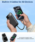 Heavy Duty Beast Mode Portable Charger Power Bank With Massive 50000 Mah Capacity and Four Built In Cables in hand with smartphone charging