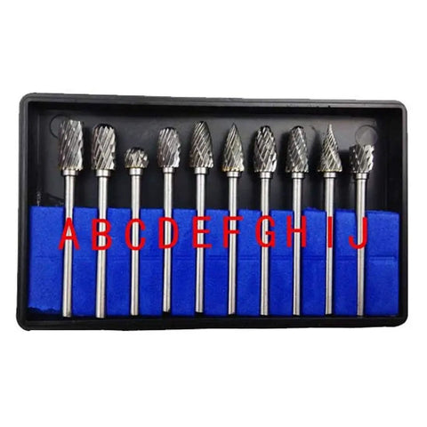 Heavy Duty Tungsten Carbide Drill Bits And Rotary Milling Cutters With One Eighth Inch Shank in a 10-piece set with a case for precision cutting.