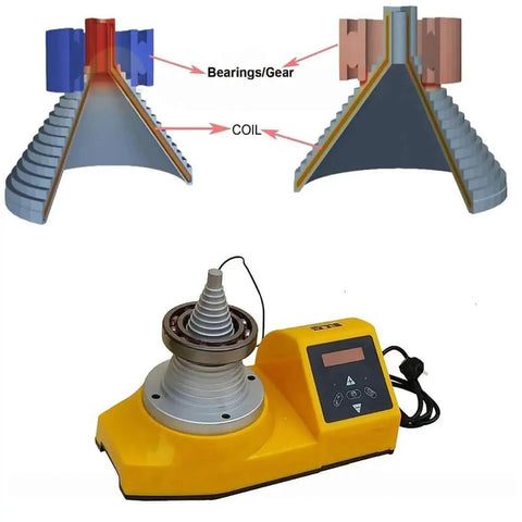 Solid Build Cone Style Bearing Induction Heater With Plug And Play Setup Featuring Real Time Temp Readouts for 20-120mm bearings.