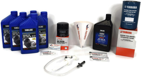 Oil Change Kit For Yamaha F150 F175 F200 Outboard Motors All In One With 5 Quarts Marine 10W30 Engine Oil Spin On Fuel Filter Oil Filter Gear Lube Gear Lube Pump Gaskets Funnel And Reminder Decal
