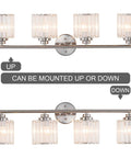 Modern Brushed Nickel Vanity Lights 32 Inch 4 Light Crystal Shade Industrial Sconce Wall Lamp mount options view