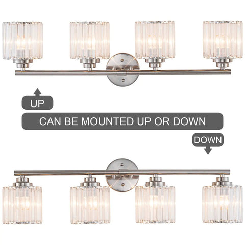Modern Brushed Nickel Vanity Lights 32 Inch 4 Light Crystal Shade Industrial Sconce Wall Lamp mount options view