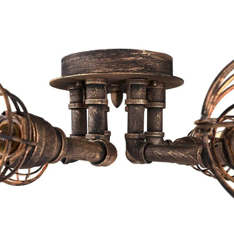 Close-up of the Six Light Vintage Industrial Cage Pendant Ceiling Light Flush Mount Edison Style Retro Iron Metal Lamp detail.