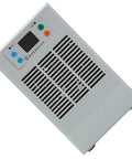Sleek Semiconductor Water Chiller For Aquarium Tanks 20 Liter Capacity With 70 Watt Cooling Power Compact Electric Cooling Unit US Plug with control panel and vents.