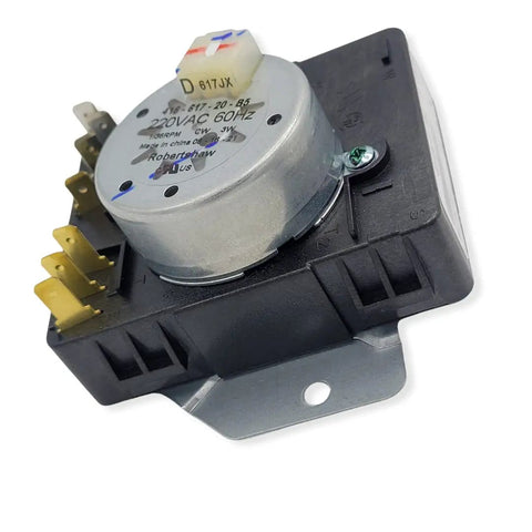 Dryer Timer Replacement For Whirlpool W10185972 220VAC 60Hz 1/36 RPM CW Rotation 3W, angled view showing connectors