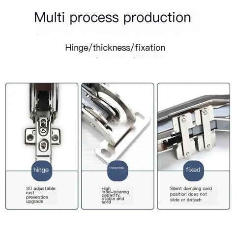 Multi-angle view of Heavy Duty Cold Rolled Steel Hinge For Wardrobe And Wooden Doors Soft Close Damper with adjustable features.