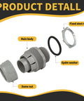 1 Inch Nylon Conduit Connectors 180 Degree Elbow Pack Of 5 Grey Liquid Tight PVC Fittings With Domed Nut O Ring And Steel Locknut Included Built To Withstand Impact And Weather Heavy Duty For Real World Job Sites exploded view with dome nut, O-ring, and steel ring