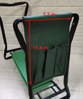 Side view of Folding Garden Kneeler Seat With Tool Pouch Bag And Thick EVA Foam Kneeling Pads showing green pouch dimensions