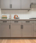 Gray kitchen cabinets with 40 Pack 5 Inch Matte Black Stainless Steel Cabinet Pulls For Kitchen Cabinets And Drawers Durable Modern Cabinet Handles With 3 Inch Hole Center Easy Install Sleek Upgrade For Any Kitchen Mudroom Or Home.