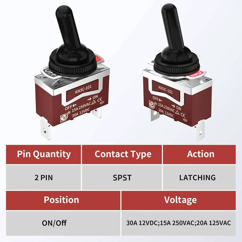 Waterproof 12V SPST Toggle Switch For Marine Boats And Auto Beefy Built To Last 2 Pin ON Off With Boot Cover Heavy Duty 30A 12VDC 15A 250VAC 20A 125VAC Pack Of 4