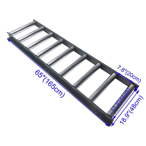 Intersumai 9 Roll Conveyor Table, Heavy Duty 440 Lbs Capacity, 65 Inch Long Industrial Roller Bed with six steel rollers.