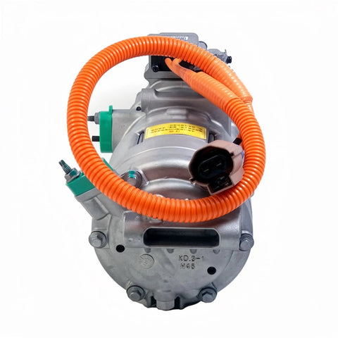 High Voltage Electric AC Air Conditioning Compressor For Tesla Model S And Model X Direct Bolt On cooling unit with orange wiring.