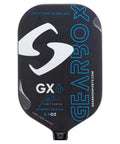 Front view of GX6 Power Carbon Fiber Paddle with Edgeless Frame and Dampener System, featuring branding and Joey Farias signature.