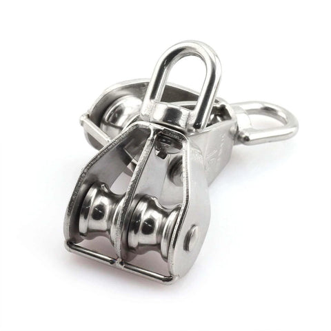 M15 Double Pulley Block Stainless Steel Heavy Duty Hardware Double Wheel Swivel Rigging Lifting Wheel Fixed Pulley