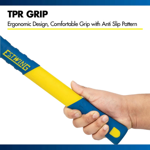 Close-up of hand gripping the 36-inch fiberglass handle of Heavy Duty 5-Pound Pick Mattock With 36-Inch Fiberglass Handle
