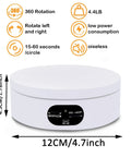 360 Degree Motorized Rotating Display Stand White Electric Spinner Turntable For Tumblers Jewelry Photography Products Adjustable Speed Turner Base Showpiece Prop, 12CM diameter, 4.5CM height.