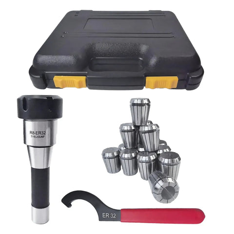 R8 ER32 Collet Holder Set For CNC Milling Lathe Kit With 15 ER32 Collets R8 Shank Wrench And Plastic Case