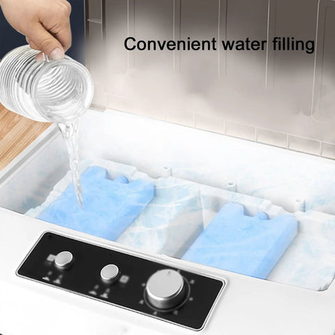 Heavy Duty Evaporative Swamp Cooler With Three Speed Settings For Outdoor Patio Garage And Commercial Spaces showing easy water filling.