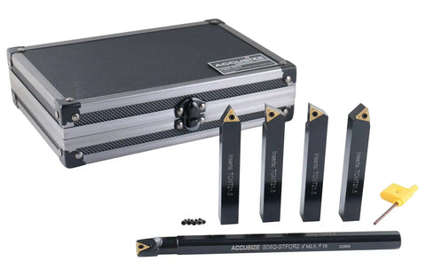 Half Inch Mini Indexable Turning Tool And Boring Bar Set For Metalworking, Pro Grade Includes Four Turning Tools And One Boring Bar, TCMT21.5 Inserts
