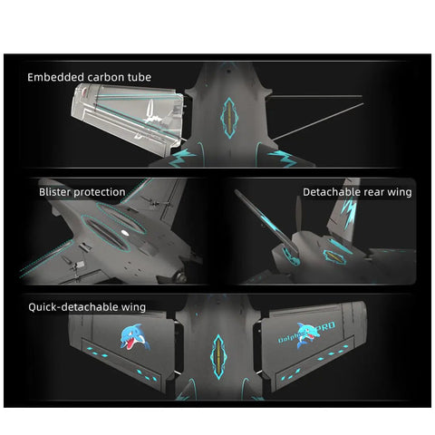 Features of Dolphin Pro FPV Fixed Wing Plane For Grownups DIY Throw Launch Quick Assembly EPP Airplane showing wing details