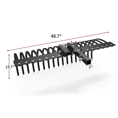 Tow Behind Landscape Rake With 48 Inch Working Width, 17 Steel Tines, 2 Inch Receiver, Fits ATV UTV And 3 Point Hitch