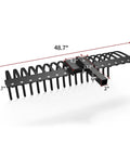 48 Inch Tow Behind Landscape Rake With 17 Steel Tines For ATV UTV And Tractor, 2 Inch Receiver, side view with measurements