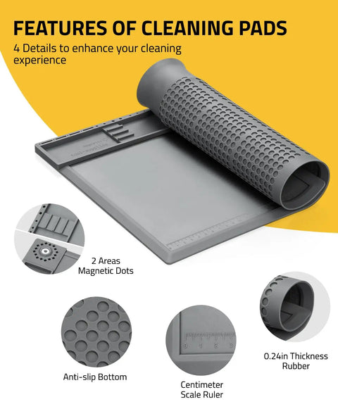 All In One Gun Cleaning Kit With Magnetic Cleaning Mat For Multi Caliber From 9mm To.223 Includes 3 Cleaning Snakes 100 Patches 50 Swabs 3 Brushes 1 Metal Pick And Dual Oil Bottles For Quick Mess Free Cleanup gray rubber mat 11.8x17.7 in