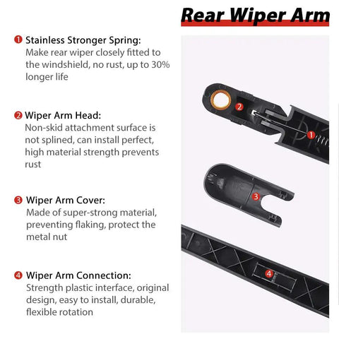 Tough As Nails All Season Rear Wiper Blade And Arm Kit For Ford Explorer 2011 To 2023 Escape 2013 To 2023 rear wiper arm parts and features.