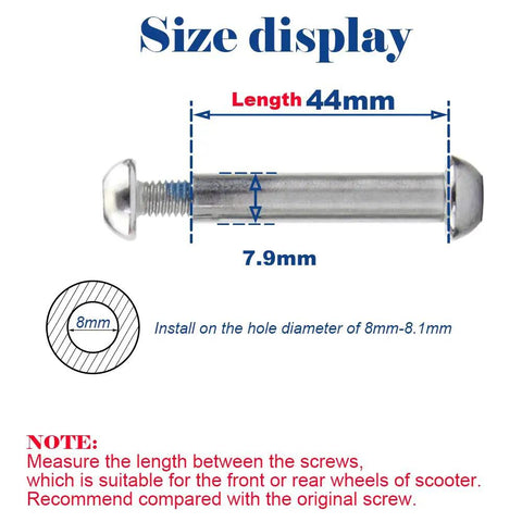 Size display of Beefed Up 8mm Axle Bolts Set For Front And Rear Stunt Scooters And Kick Scooters 44mm Length Grade 8 8 Carbon Steel