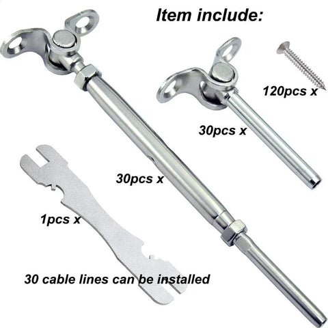 Beefy Heavy Duty Steel Cable Railing Hardware Kit For 1/8 Inch Stainless Steel Cable Deck Railing System On Wood Posts components