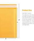 50 Pack Bubble Mailers 4x8 Inches Self Seal Kraft Poly Padded Envelopes With 80gsm Bubble Lining For Lightweight Shipping Bags Ideal For Small Biz For All Online Sellers. Image shows dimensions and yellow envelope.