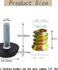 16 Pack Adjustable Wood Furniture Levelers With One Quarter Inch Twenty Thread Inserts, screw on feet, product size dimensions displayed