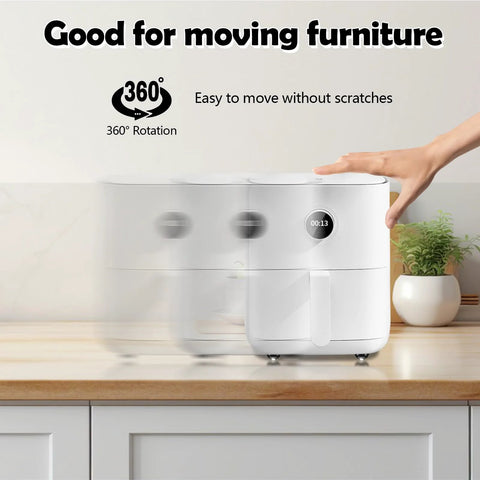 White appliance on countertop moving easily with self adhesive caster wheels set black 8 pieces mini swivel rollers 360 degree rotation.