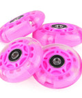 LED Light Up Inline Roller Skate Wheels Set For Indoor And Outdoor Cruising 8 Pack Pink 85A PU Hardness Close-Up View