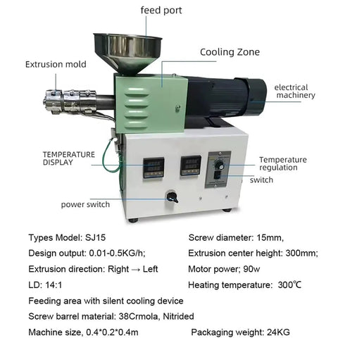 Smooth Running Desktop Filament Extruder Turn Abs Pla Petg Tpu Plastic Scraps Into 1.75 Mm 3D Printing Wire with controls and feed port.