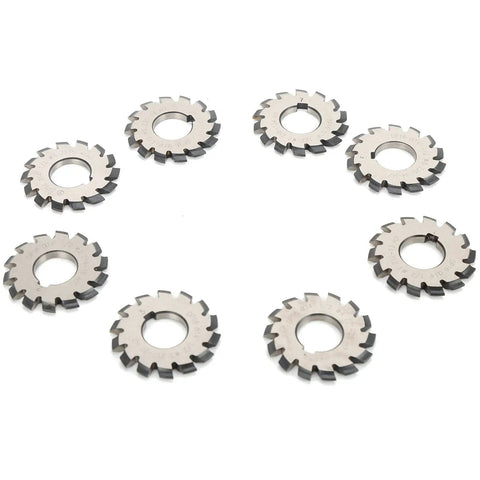 Premium R8 Taper Milling Cutter Set Features Eight Heavy Duty High Speed Steel Gear Cutters Engineered For Precise Machining Tasks With A Universal 14.5 Degree Pressure Angle And Rock Solid Construction For Top Notch Performance In Any Workshop