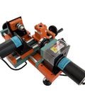 Techtongda Mini Wood Lathe With Dual Motors For Turning And Drilling Soft Metals Plastic Plexiglass Compact Buddha Bead Machine For Crafters Teaching Tool High Torque 220V, overhead view showing dual motors and chuck.
