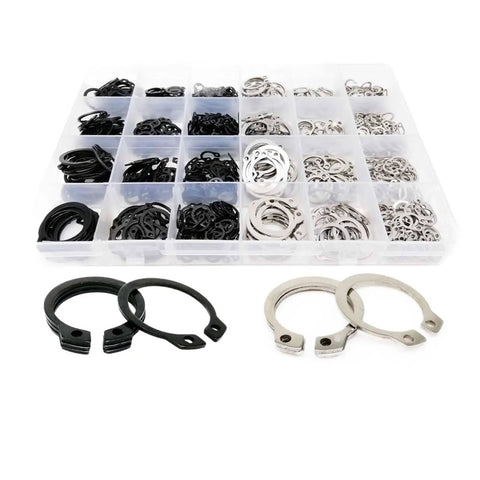 Bulk Assorted Snap Ring Kit M5 To M20 External Snap Rings For Shafts And Bearings Stainless Steel 65Mn Black Finish in case