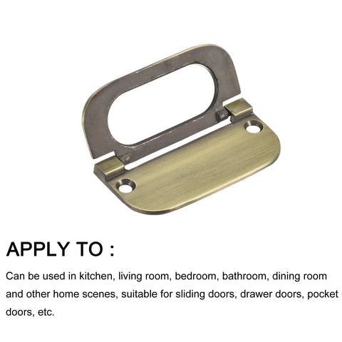 Bronze zinc 74mm ring pull handle for drawers and cabinets, hidden recessed flush mount design with mounting holes visible
