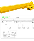 Heavy Duty Dual Direction Forklift Jib Crane, 6600 Lbs Telescoping Boom with dual hooks and dimensions for industrial use.