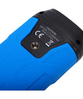Heavy Duty Digital Thermocouple Thermometer Type K J Probe bottom view showing blue rubber grip and battery compartment.