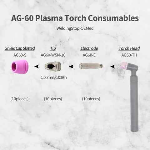 Plasma Cutter Consumables Kit For Primeweld CUT50 CUT50DP CT520 CT520DP And AG-60 Torch Includes 10 Nozzles 10 Electrodes 10 Shield Cups