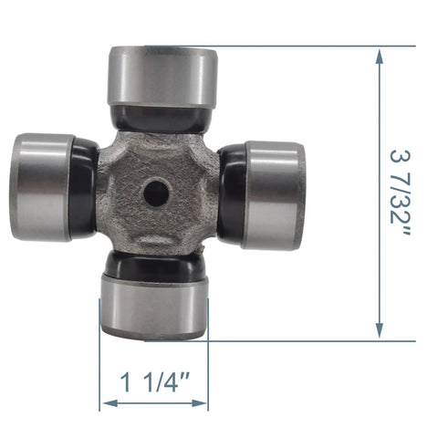 Premium U Joint Cross And Bearing Kit For 35 Series Drivetrain Fix, 1 1/4 inch caps, 3 7/32 inch span, heavy-duty design.