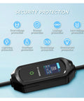 Portable Level 2 Ev Charger With Flexible 16A To 32A Amp Ratings displays security protection features on a sleek design.