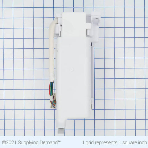 Side view of Model Specific Ice Maker Assembly For Refrigerator Replacement DA97-13718C DA97-18859A on grid background