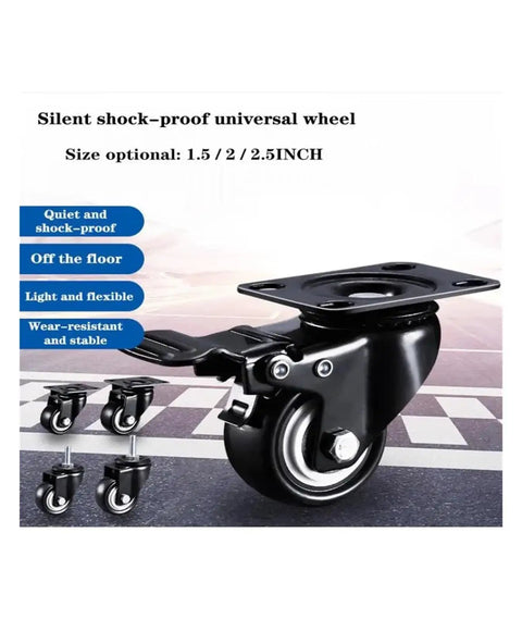 4 Pack 1.5 Inch Diamond Swivel Caster Wheels Black With Brake And Double Bearing Sleeve M8 M10 Heavy Duty Furniture