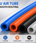 Transparent Pu Pneumatic Tubing For Air Compressors 4Mm To 16Mm Kink Resistant Hose in four colors on a smooth surface.