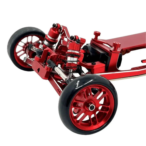 Close-up of red alloy Metal Drift Wheel Hub And Tire Upgrade Set For 1 To 24 RC Cars Adjustable Wheelbase Durable Alloy Components